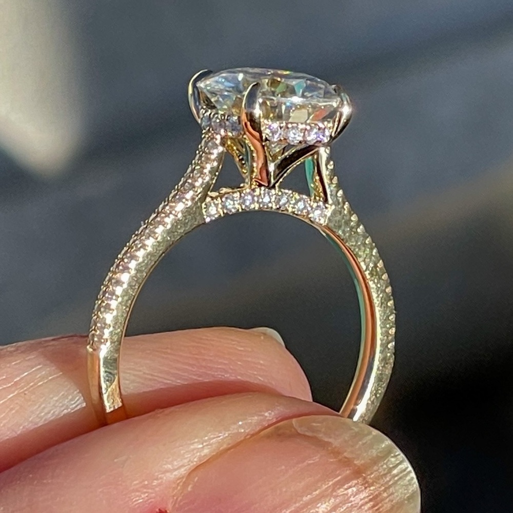 14k Gold 3ct Hidden Halo w/ Double Pave D, VVS1 Moissanite - Picture 13 of 17